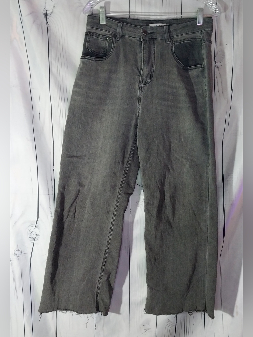 HDLTE High Rise Wide Leg Baggy 90's Y2K Grunge Raw Hem Gray Wash Jeans